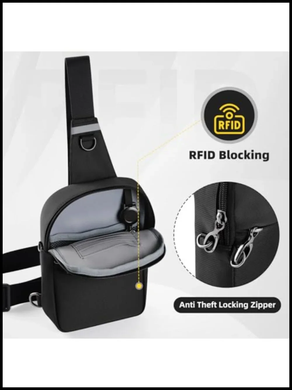 RFID Anti Theft Crossbody Sling Bag for Travel with Zipper Lock Water Resistant